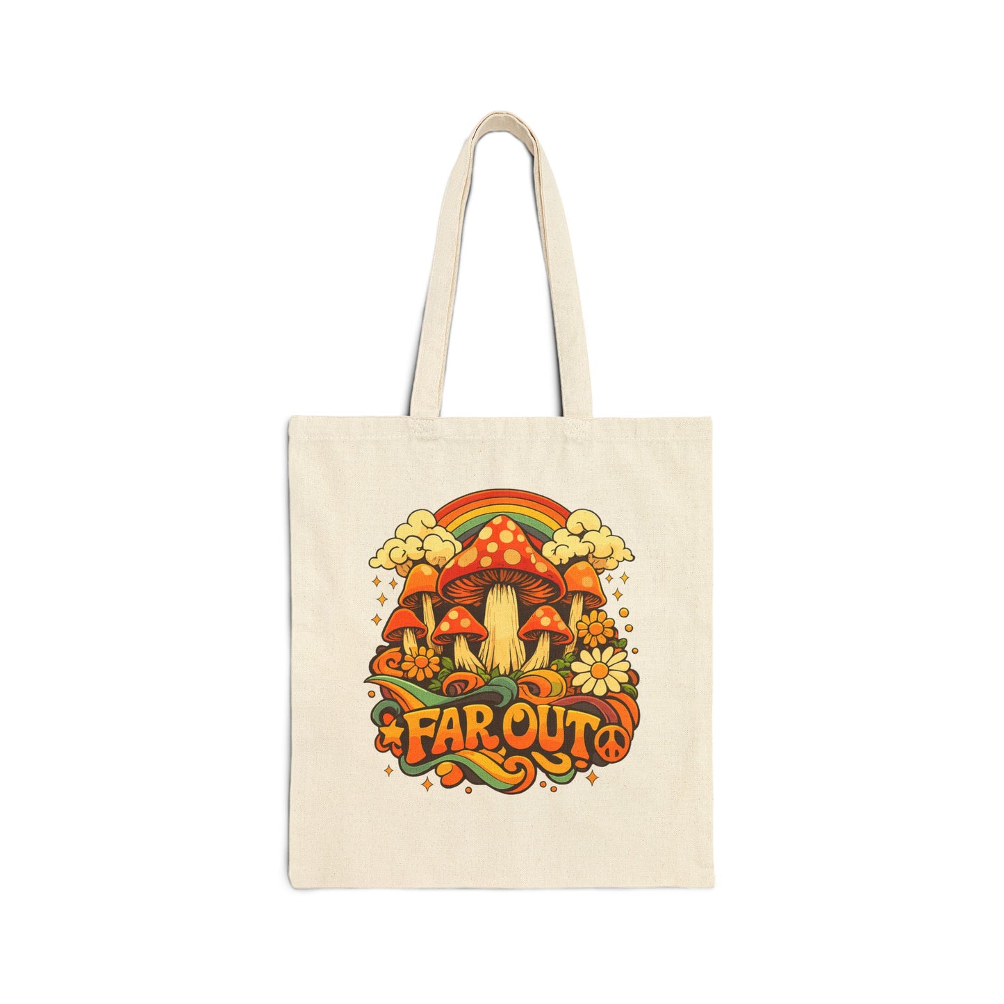 Retro Mushroom 'Far Out' Canvas Tote Bag