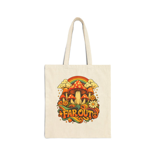 Retro Mushroom 'Far Out' Canvas Tote Bag