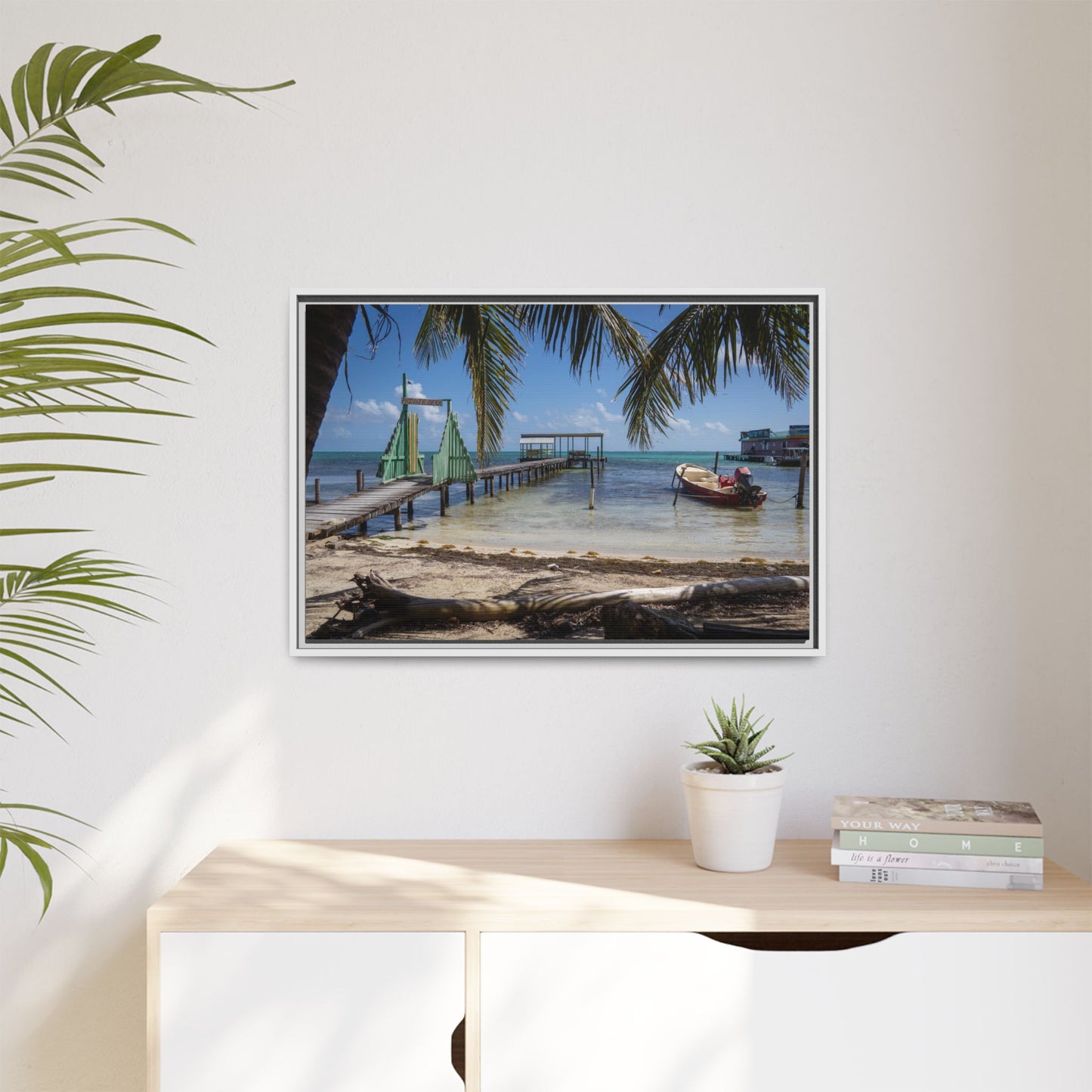 Caye Caulker Beach Canvas Print — Framed Matte Wall Art