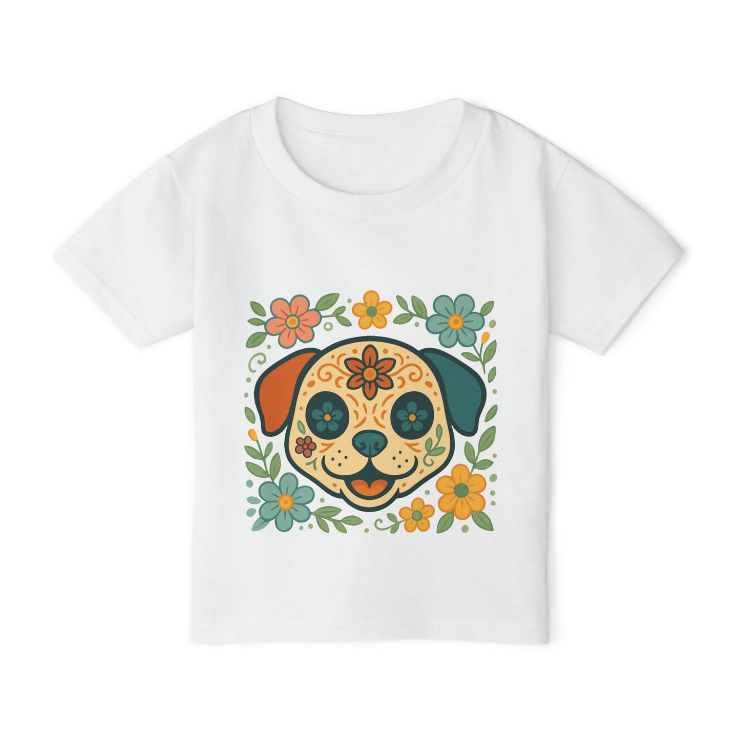 Toddler T-Shirt • Floral Sugar Skull Puppy Design