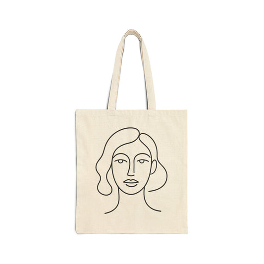 Minimal Line Art Face Cotton Canvas Tote — Eco-Friendly Everyday Shopping Bag