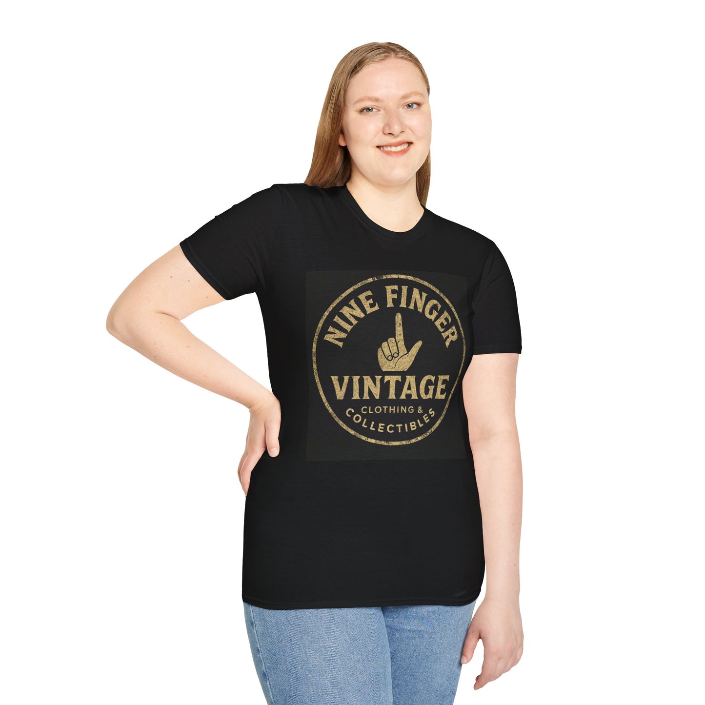 'Nine Finger Vintage' Graphic T-Shirt Retro Hand Logo Tee, BLACK ONLY