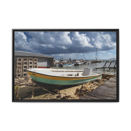 Caye Caulker Fishing Boat Matte Canvas Framed Print - Belize Coastal Wall Art