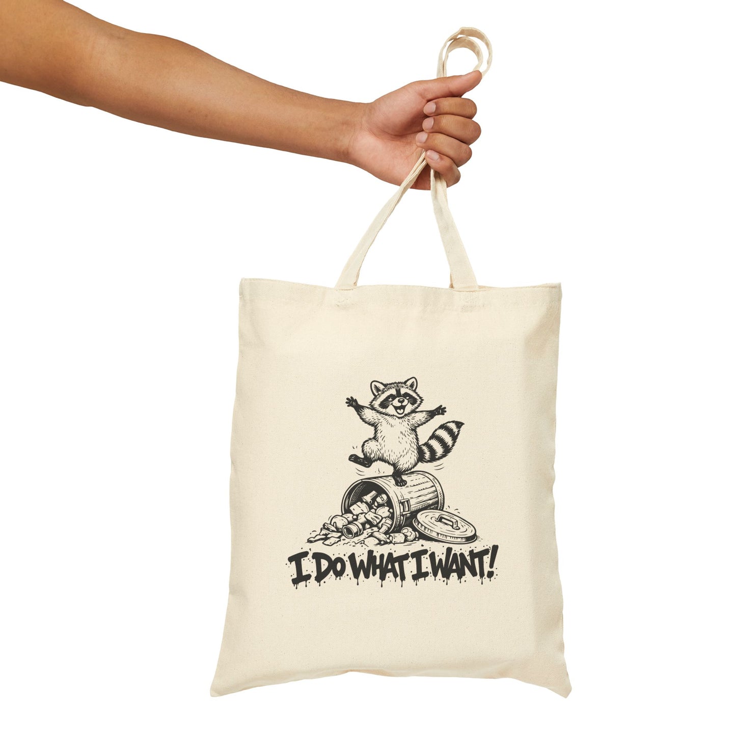 Retro 'I Do What I Want!' Dancing Raccoon Canvas Tote