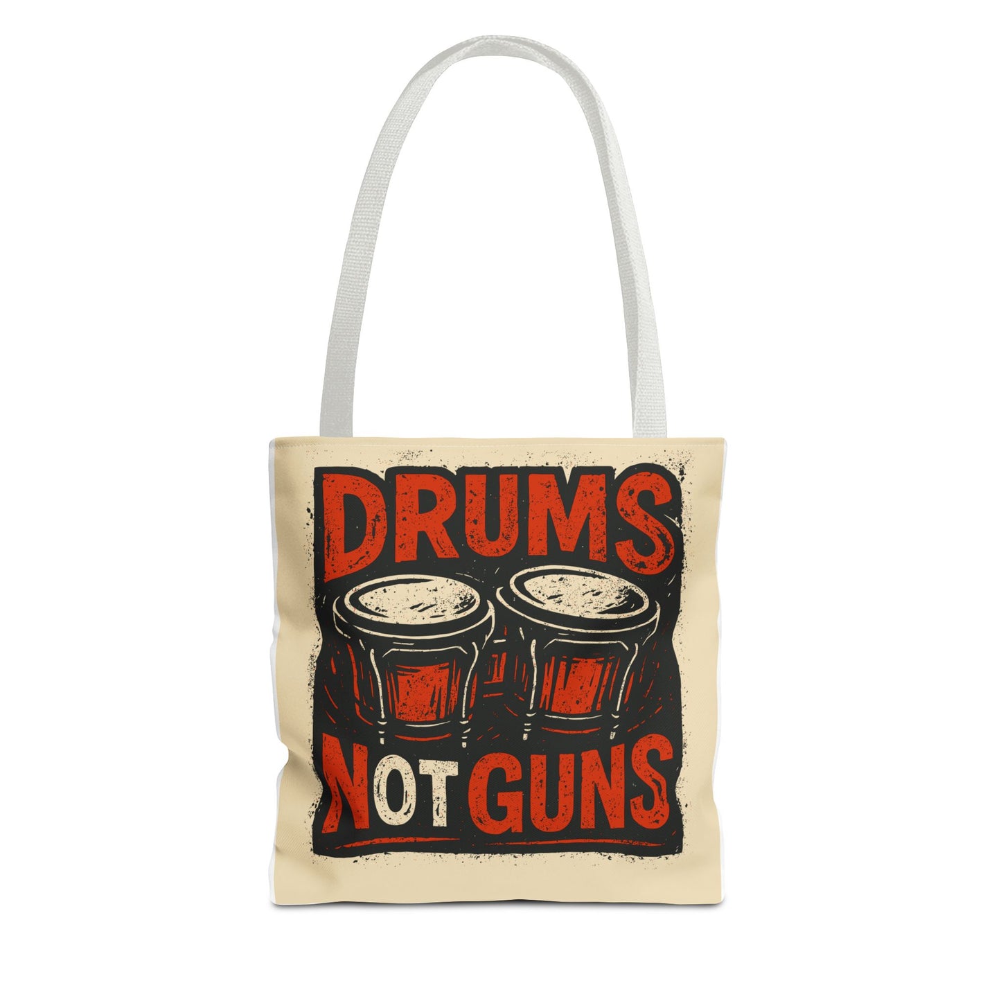 Drums Not Guns Tote Bag — Retro Percussion Protest AOP Tote