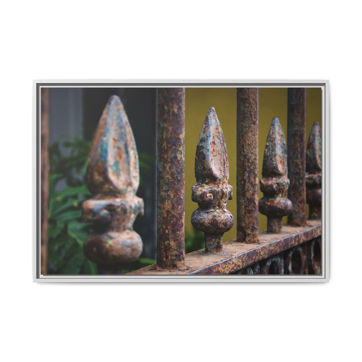 New Orleans Wrought Iron Matte Canvas Framed Wall Art — Rusted Iron Finials
