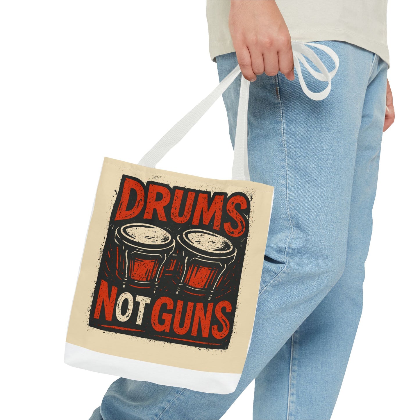 Drums Not Guns Tote Bag — Retro Percussion Protest AOP Tote