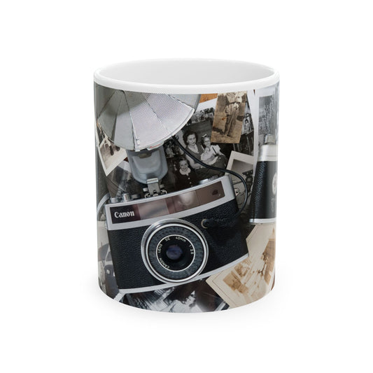 Vintage Camera Photo Collage Ceramic Mug – Gift for Photographers & Memory Keepers (11oz, 15oz)