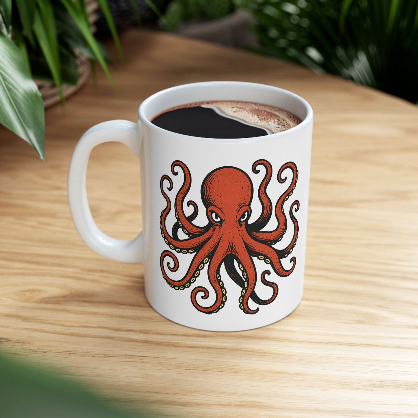 Octopus Ceramic Mug - Nautical Red Octopus Coffee Cup (11oz/15oz)