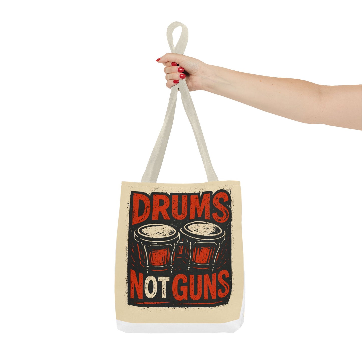 Drums Not Guns Tote Bag — Retro Percussion Protest AOP Tote