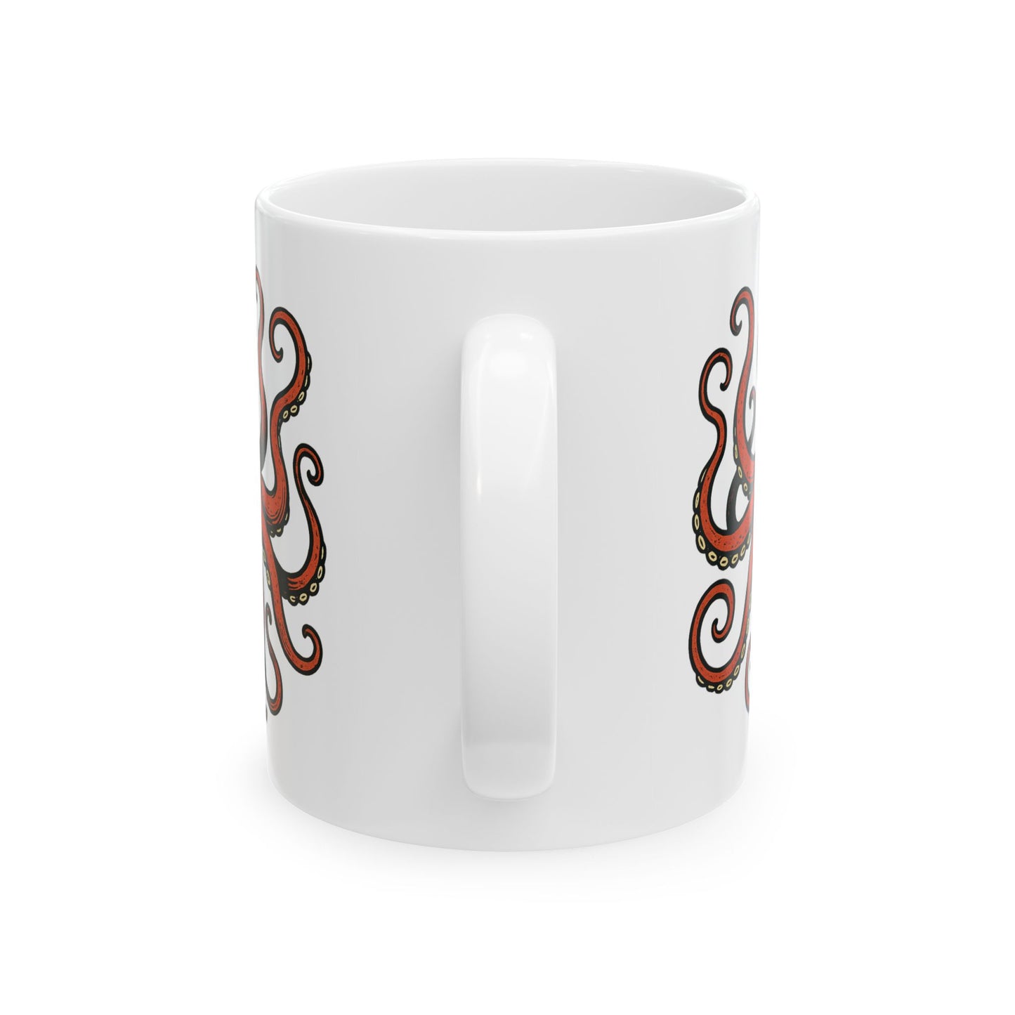 Octopus Ceramic Mug - Nautical Red Octopus Coffee Cup (11oz/15oz)