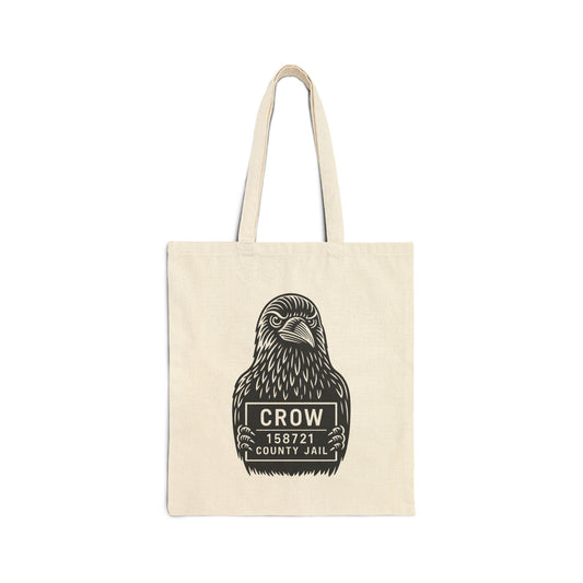 Crow Mugshot Tote Bag — Vintage Raven Canvas Grocery & Book Tote