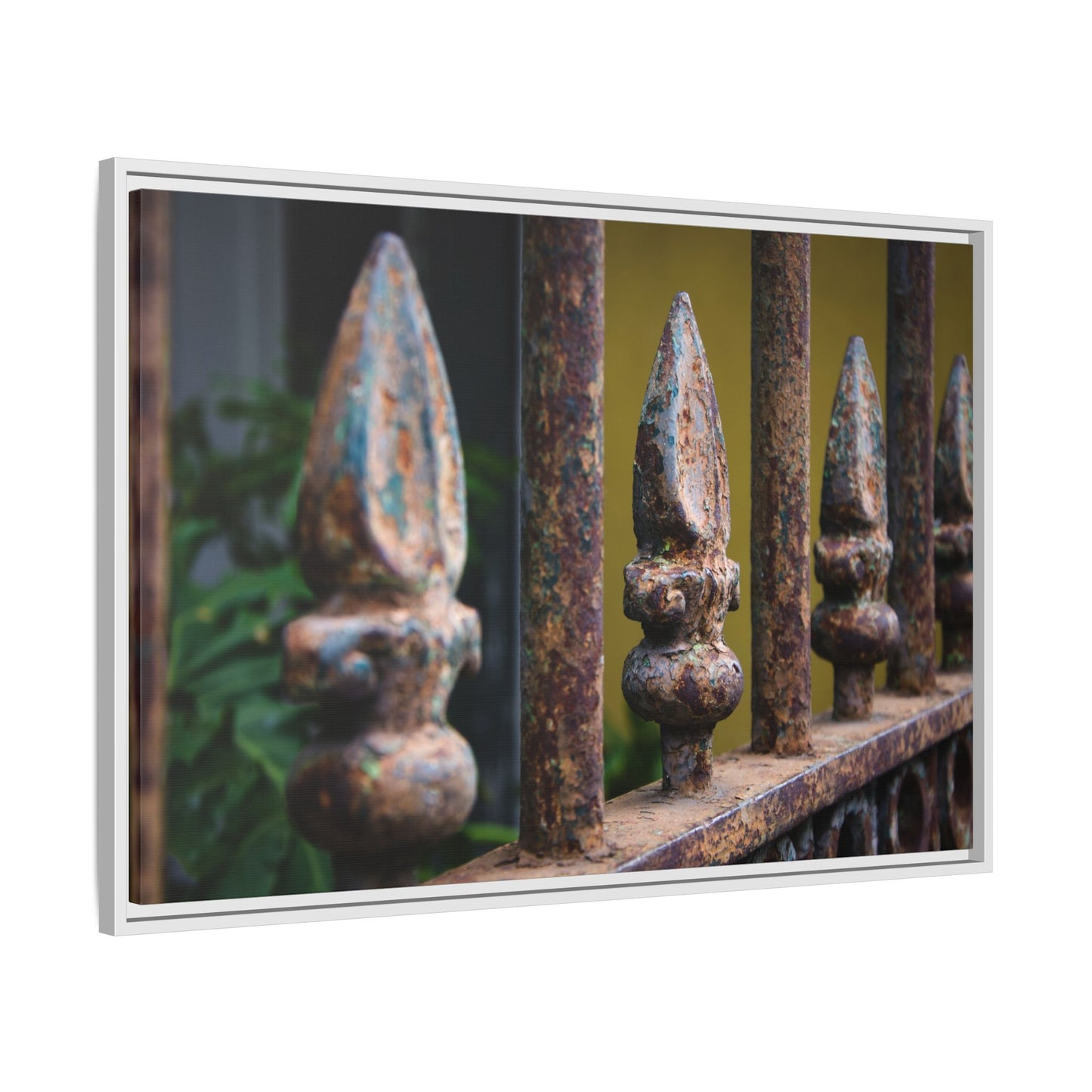 New Orleans Wrought Iron Matte Canvas Framed Wall Art — Rusted Iron Finials