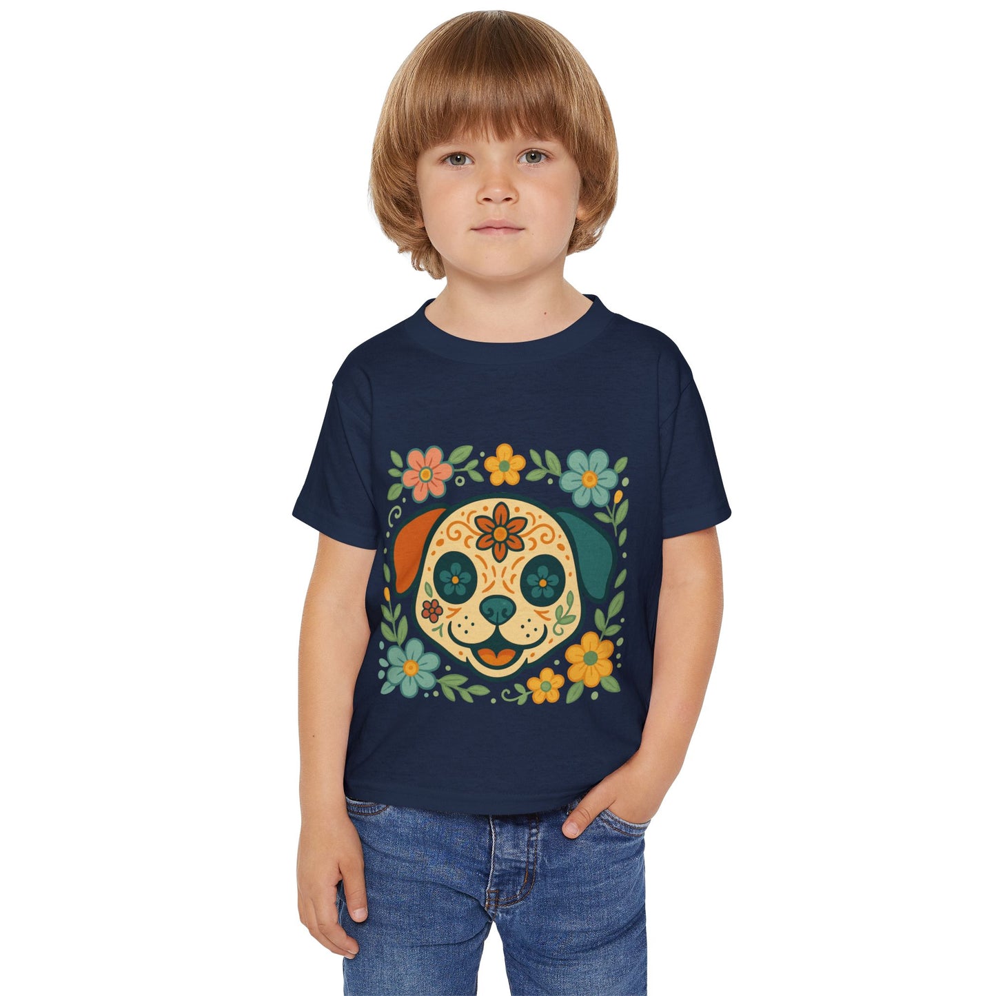 Toddler T-Shirt • Floral Sugar Skull Puppy Design