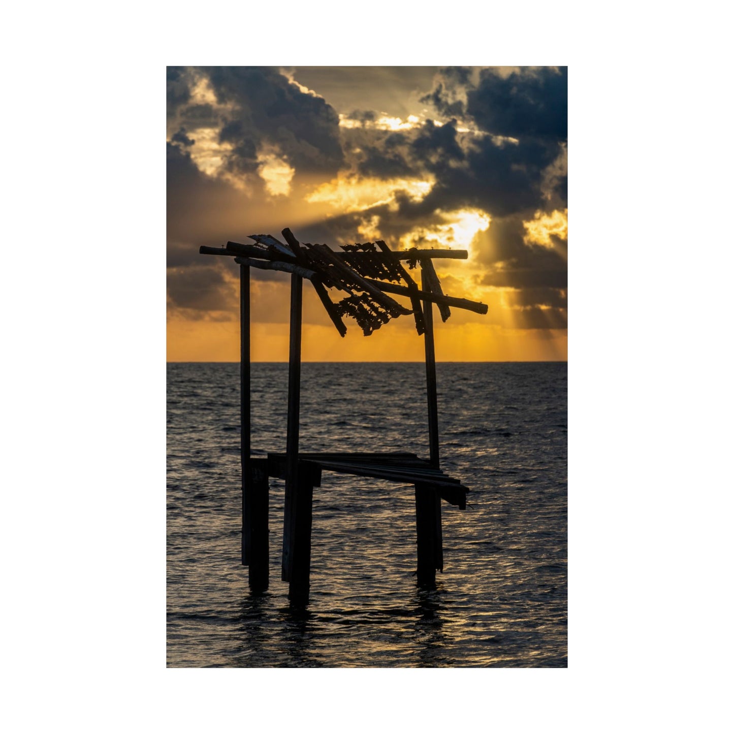 Sunset Pier Silhouette Poster | Matte Vertical Wall Art