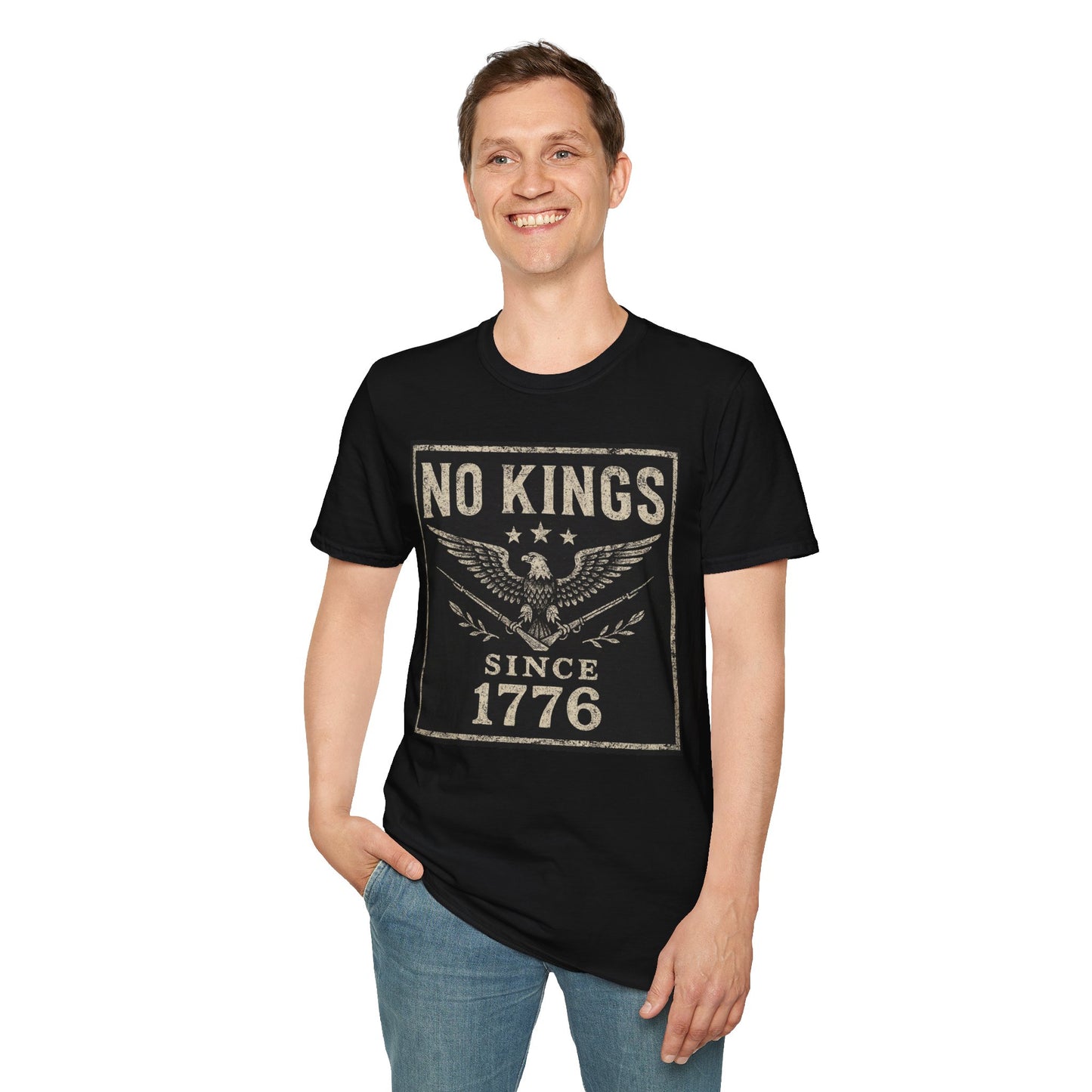 No Kings Since 1776 Vintage Patriot T-Shirt BLACK ONLY