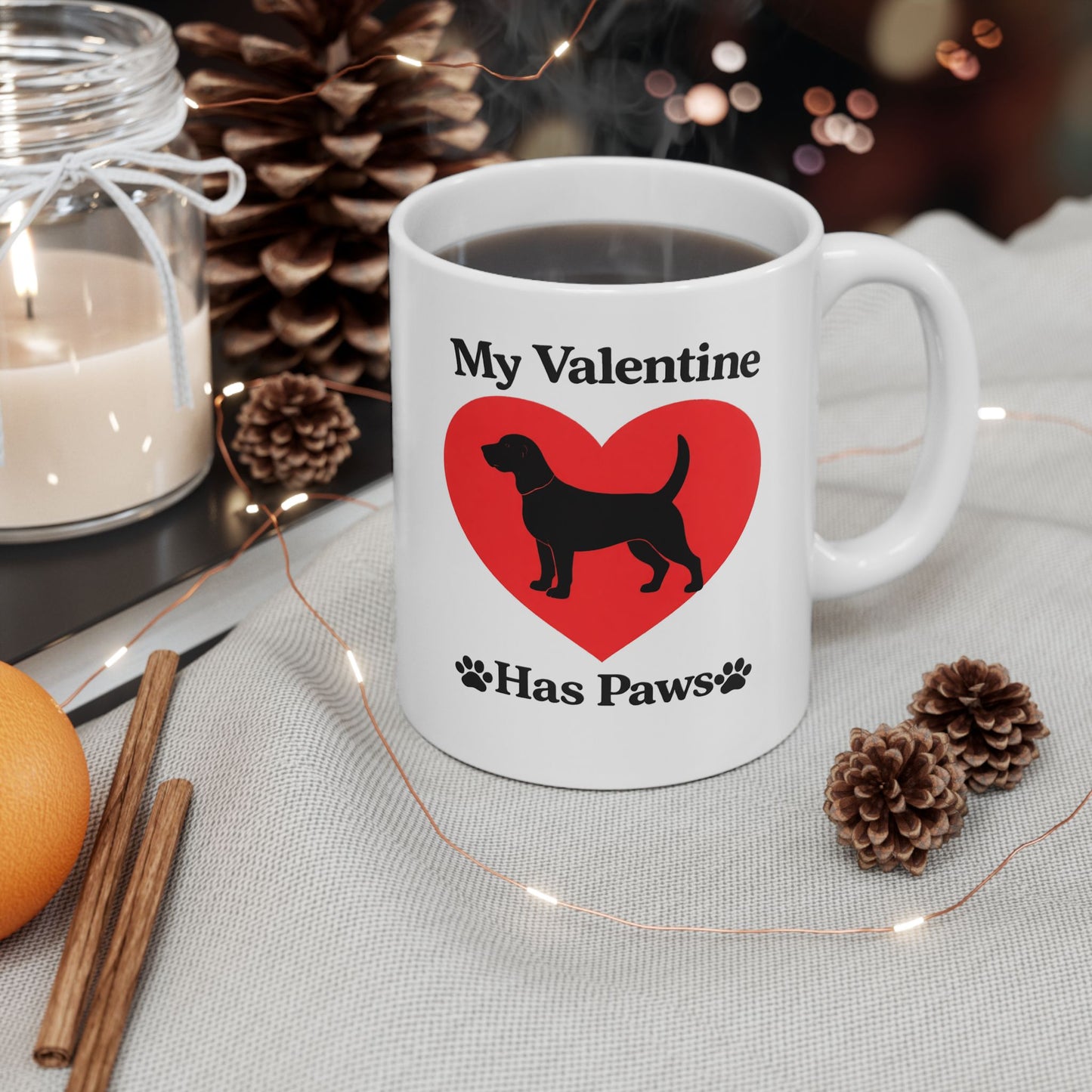 My Valentine Has Paws Beagle St Valentine's Day dog Cute Pet Lover Coffee Cup (11oz/15oz)