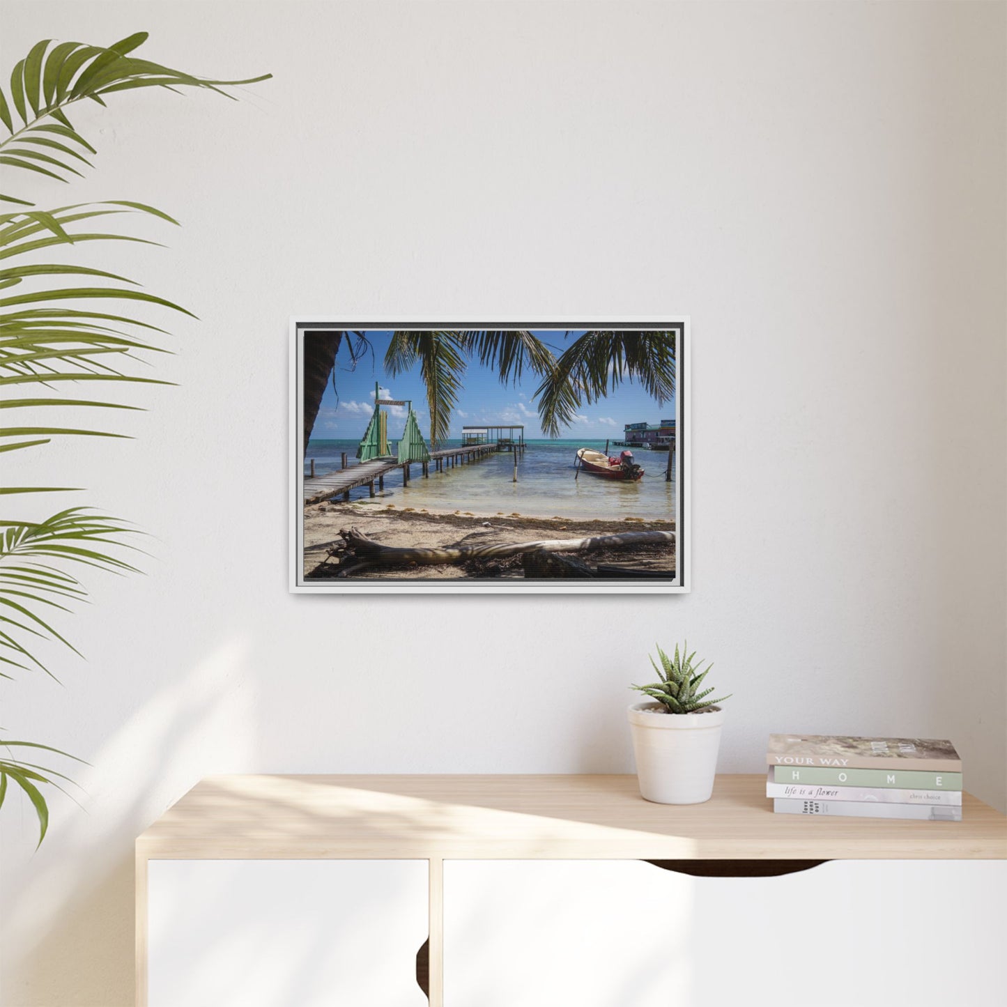 Caye Caulker Beach Canvas Print — Framed Matte Wall Art