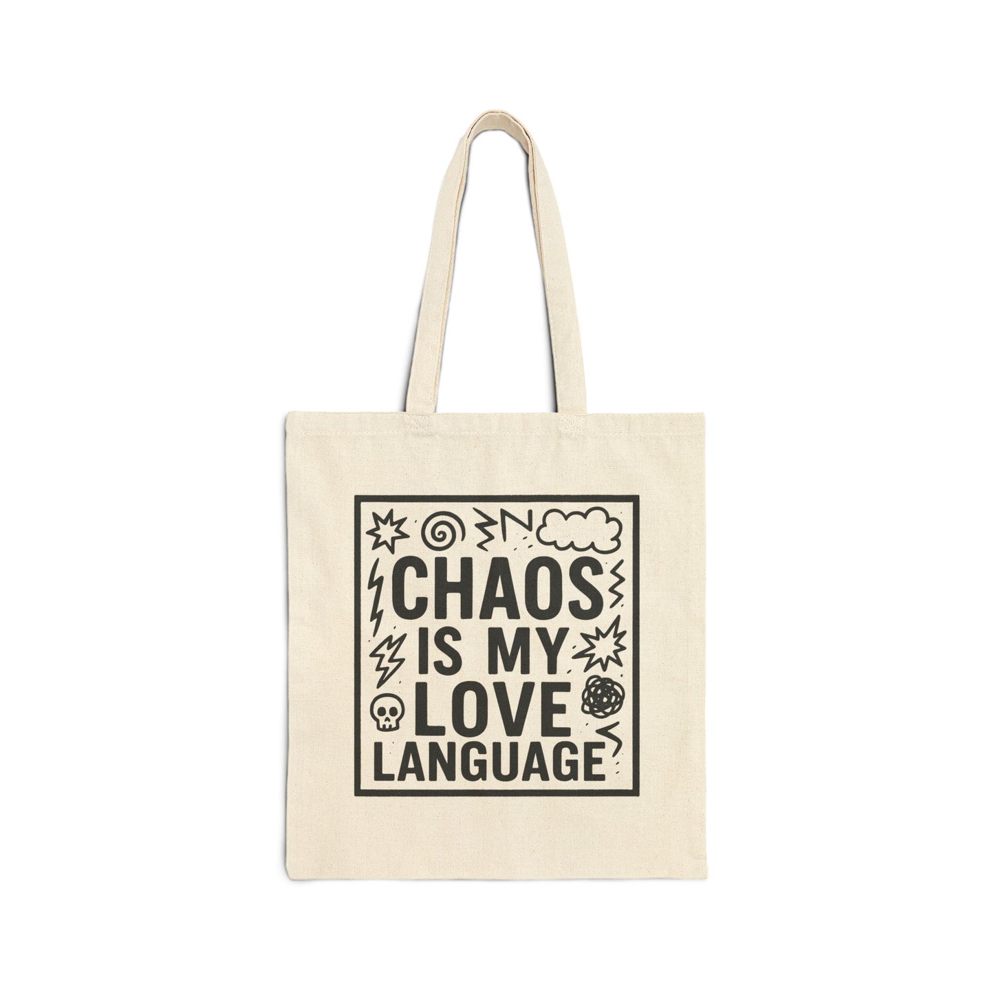 Tote Bag - 'Chaos is my Love Language' Skulls Lightning Bolts Design