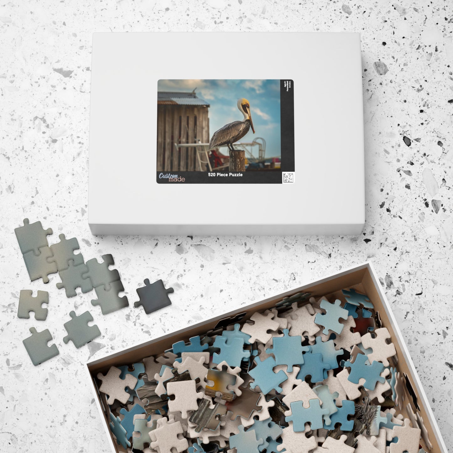 Caye Caulker Pelican Jigsaw Puzzle — Brown Pelican on Jetty Post (110–1014 pcs)