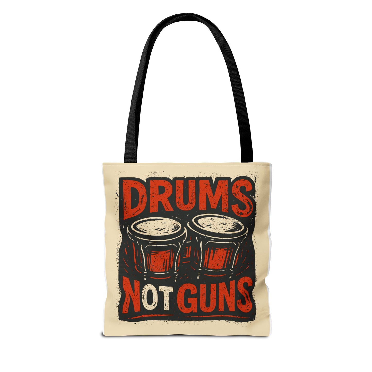 Drums Not Guns Tote Bag — Retro Percussion Protest AOP Tote