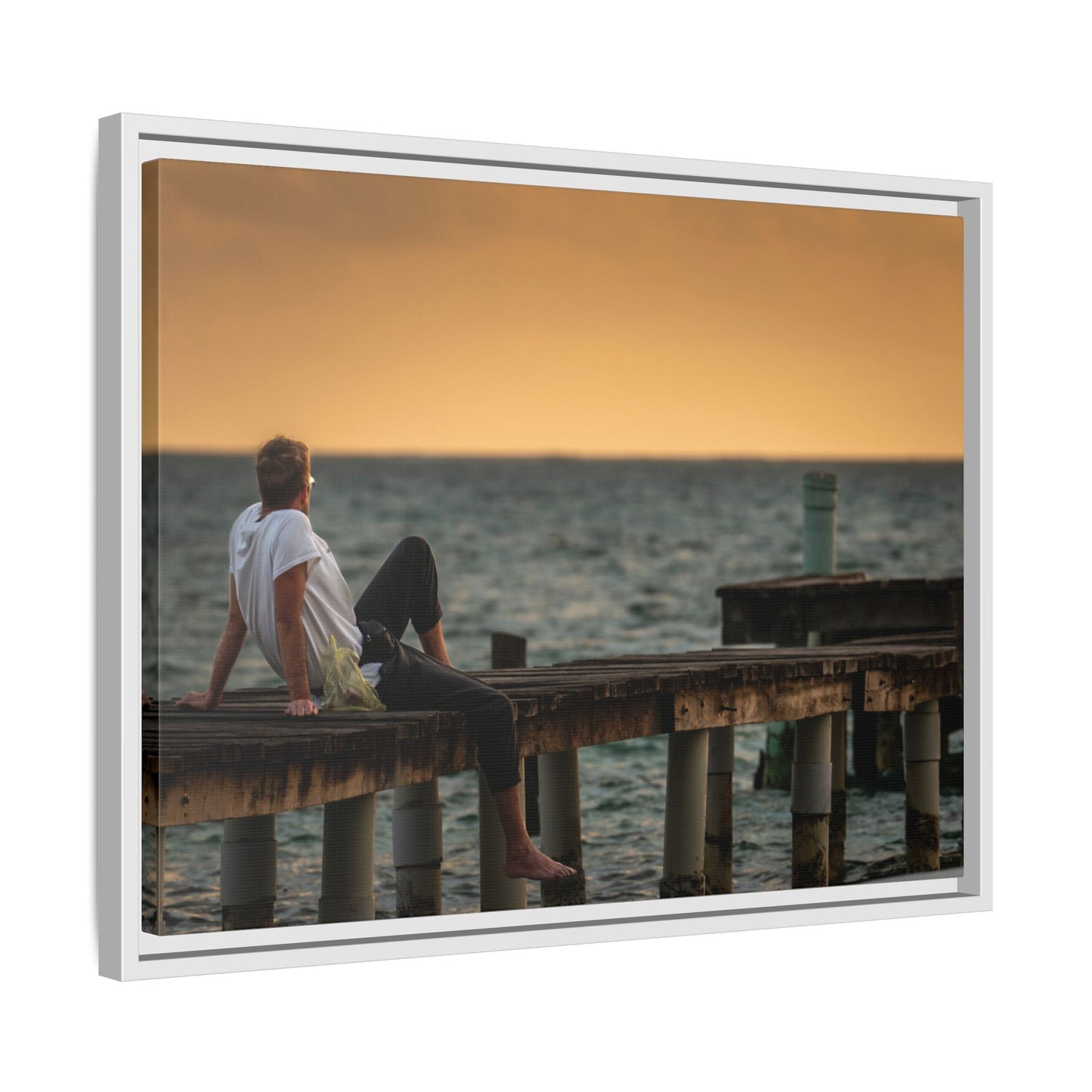 Sunset Pier Matte Canvas Framed Wall Art