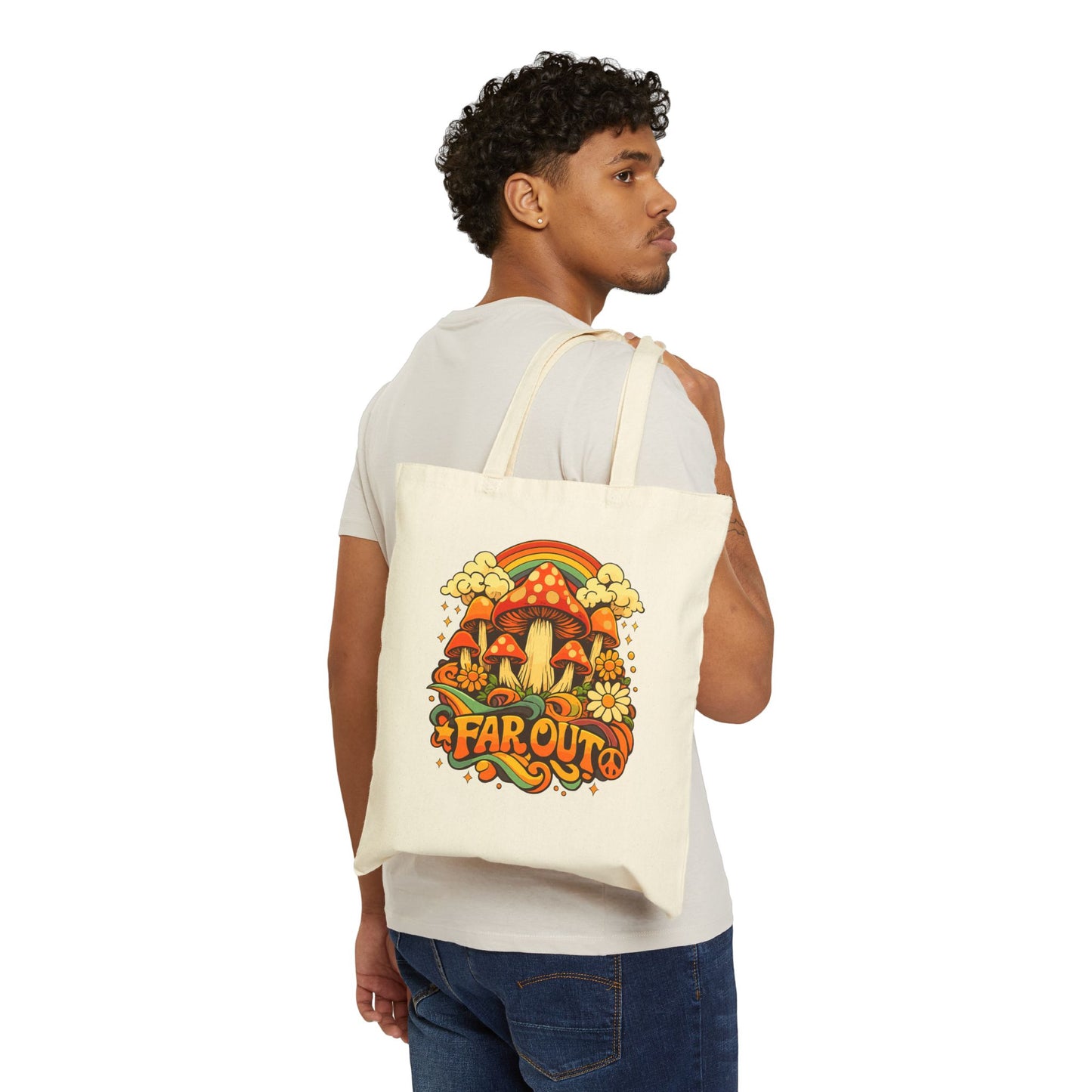 Retro Mushroom 'Far Out' Canvas Tote Bag