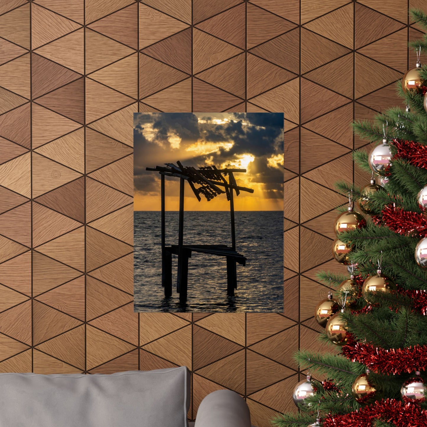 Sunset Pier Silhouette Poster | Matte Vertical Wall Art