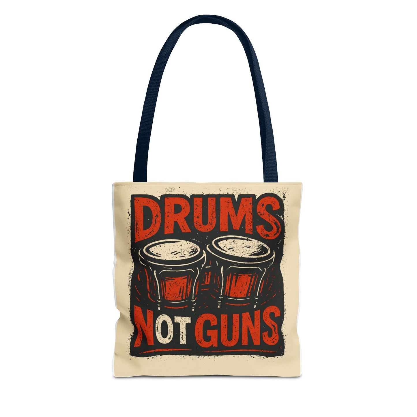 Drums Not Guns Tote Bag — Retro Percussion Protest AOP Tote