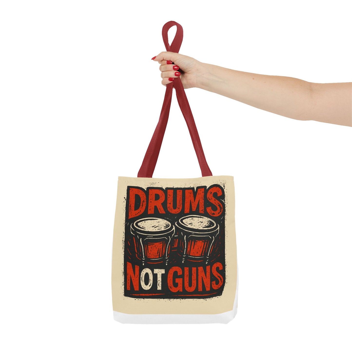 Drums Not Guns Tote Bag — Retro Percussion Protest AOP Tote