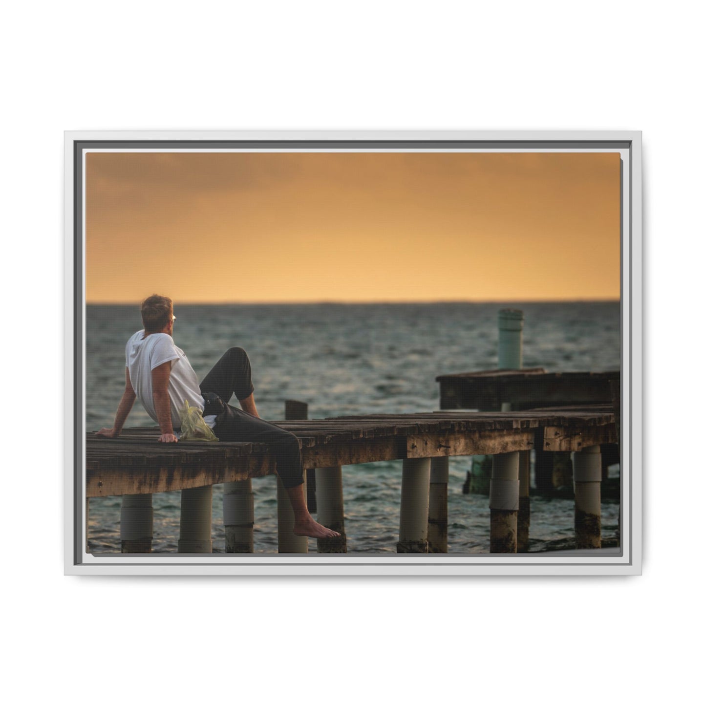 Sunset Pier Matte Canvas Framed Wall Art