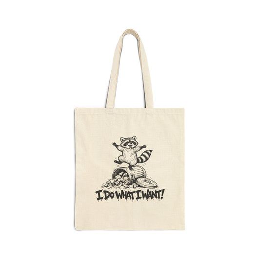 Retro 'I Do What I Want!' Dancing Raccoon Canvas Tote