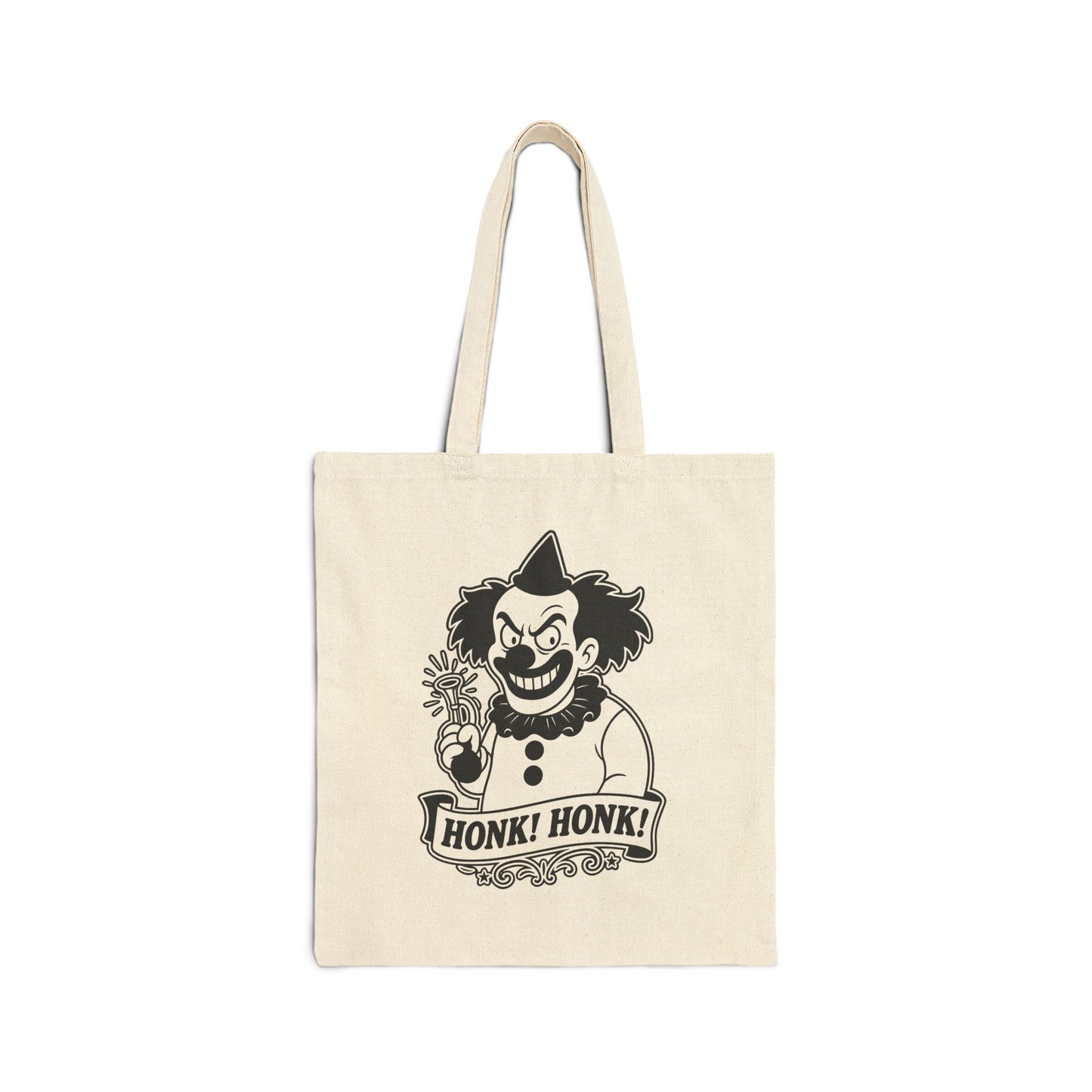 Creepy Clown Retro Canvas Tote Bag — "Honk! Honk!" Graphic Cotton Tote