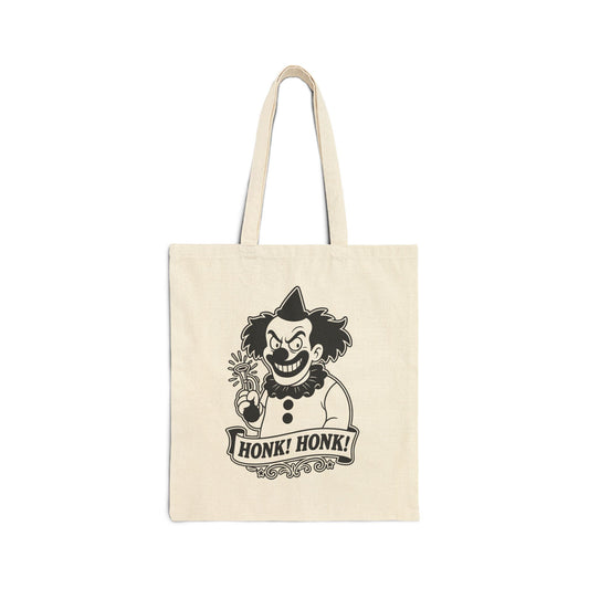 Creepy Clown Retro Canvas Tote Bag — "Honk! Honk!" Graphic Cotton Tote