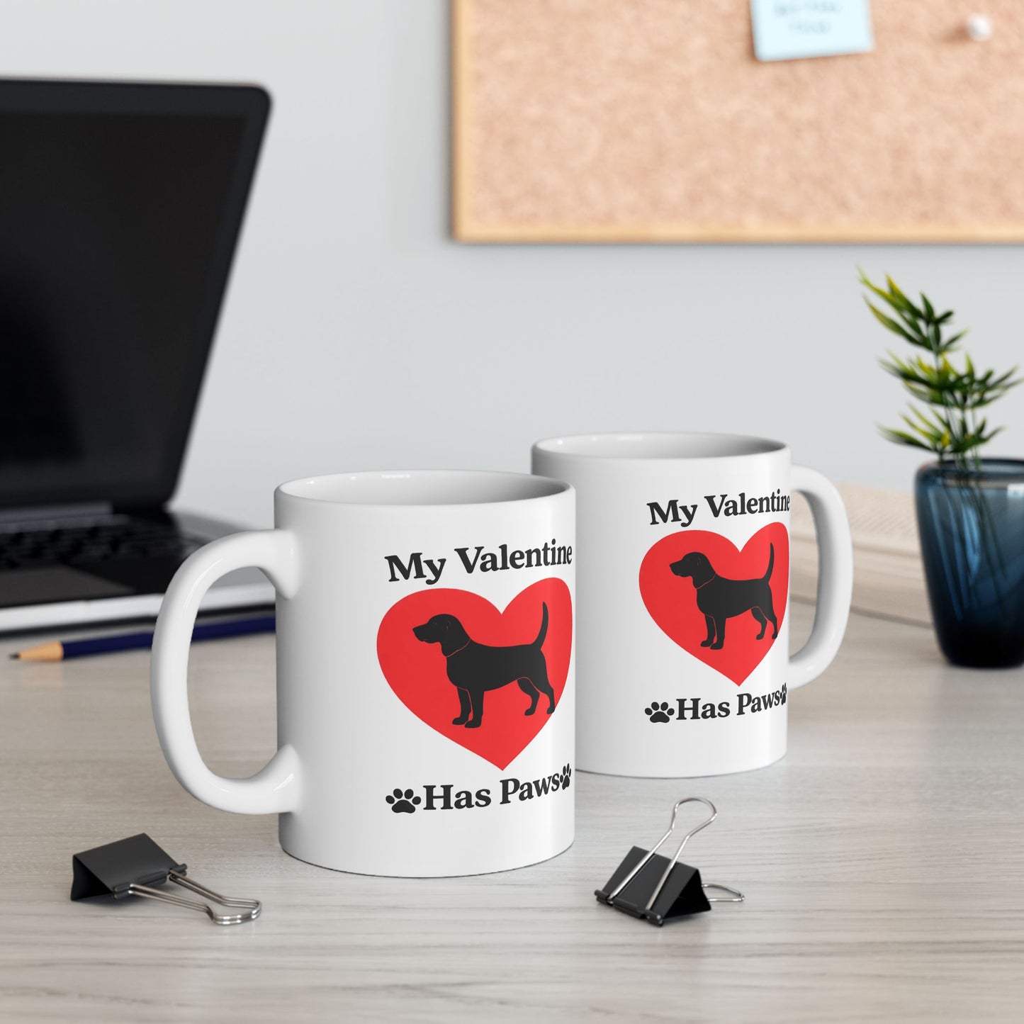 My Valentine Has Paws Beagle St Valentine's Day dog Cute Pet Lover Coffee Cup (11oz/15oz)