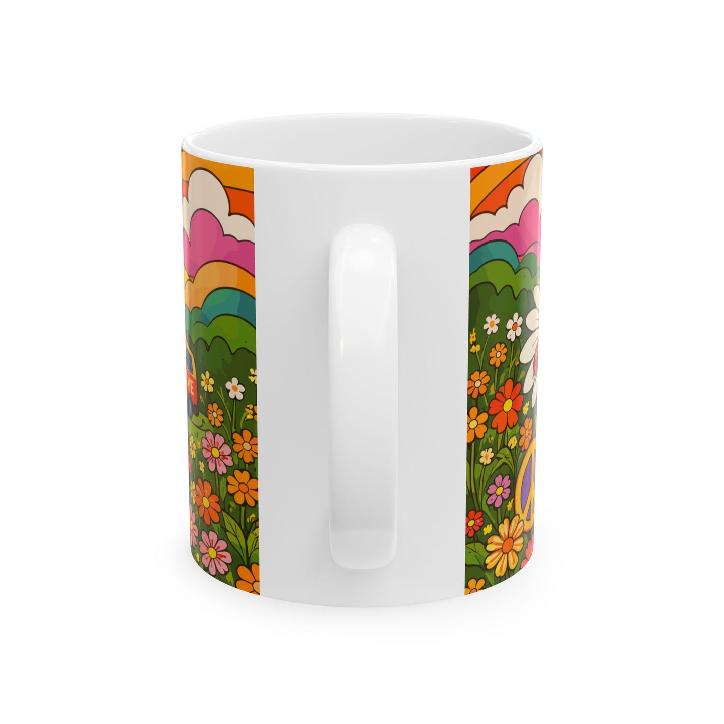 Retro Daisy Sunrise Ceramic Mug — 11oz & 15oz Groovy Floral Coffee Cup