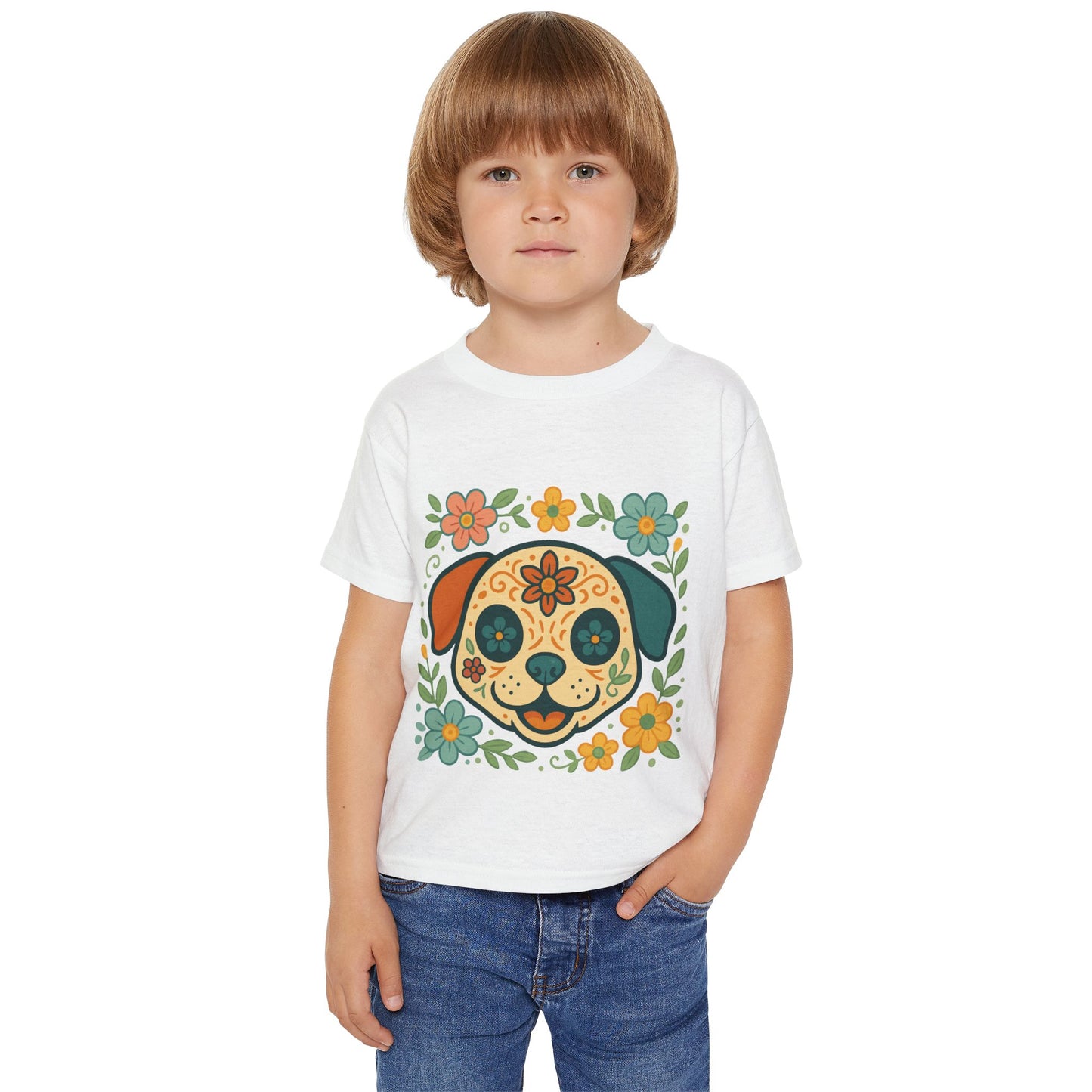 Toddler T-Shirt • Floral Sugar Skull Puppy Design