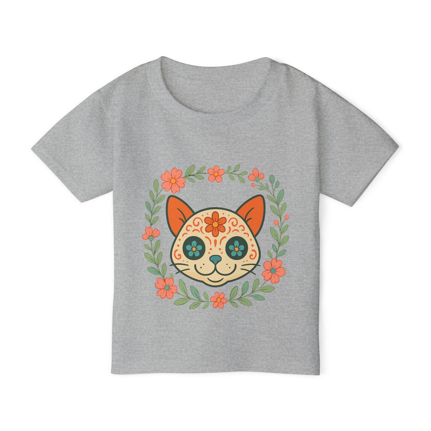 Sugar Skull Cat Toddler T-Shirt — Floral Day of the Dead Kids Tee