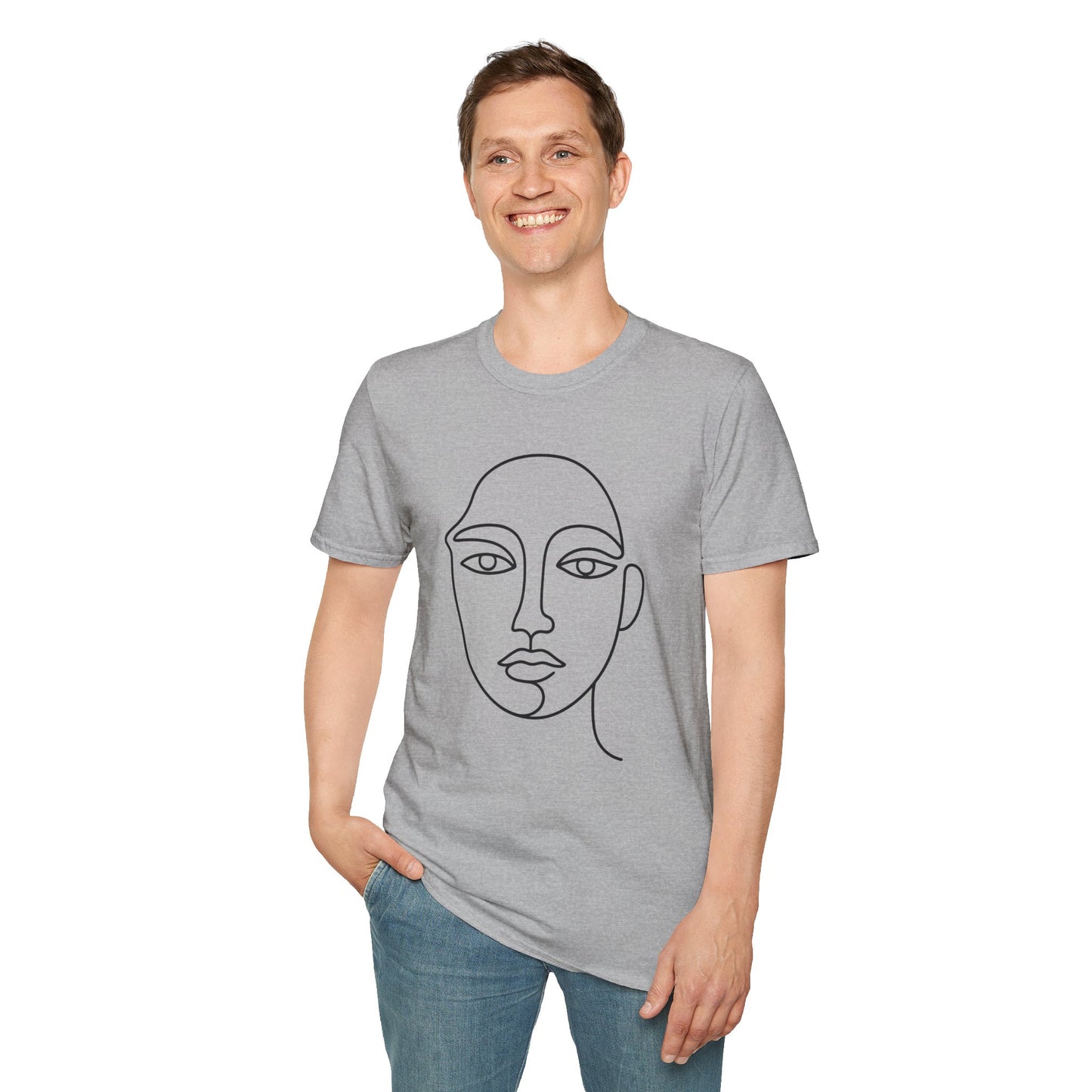 Minimal Line Art Face T-Shirt — Modern Abstract Portrait Tee
