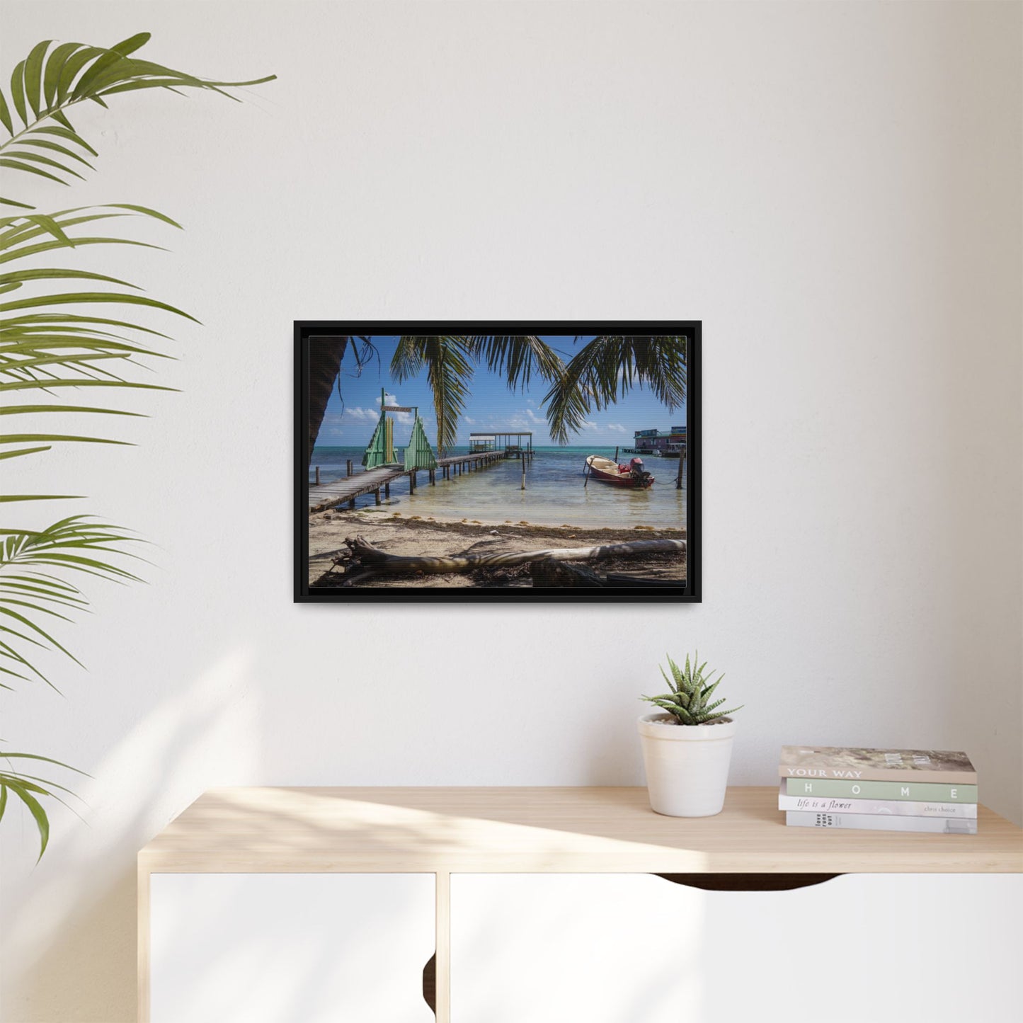 Caye Caulker Beach Canvas Print — Framed Matte Wall Art