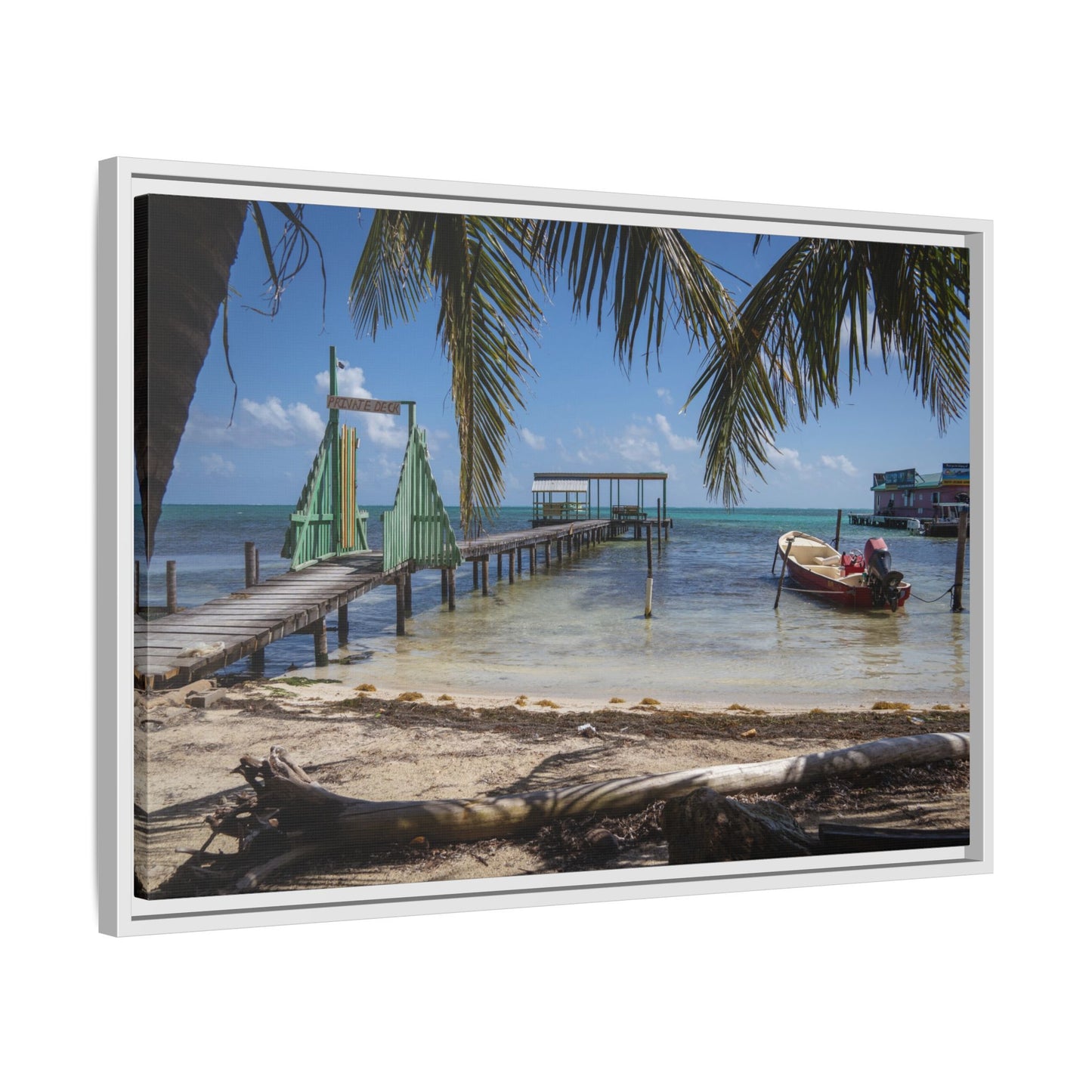 Caye Caulker Beach Canvas Print — Framed Matte Wall Art