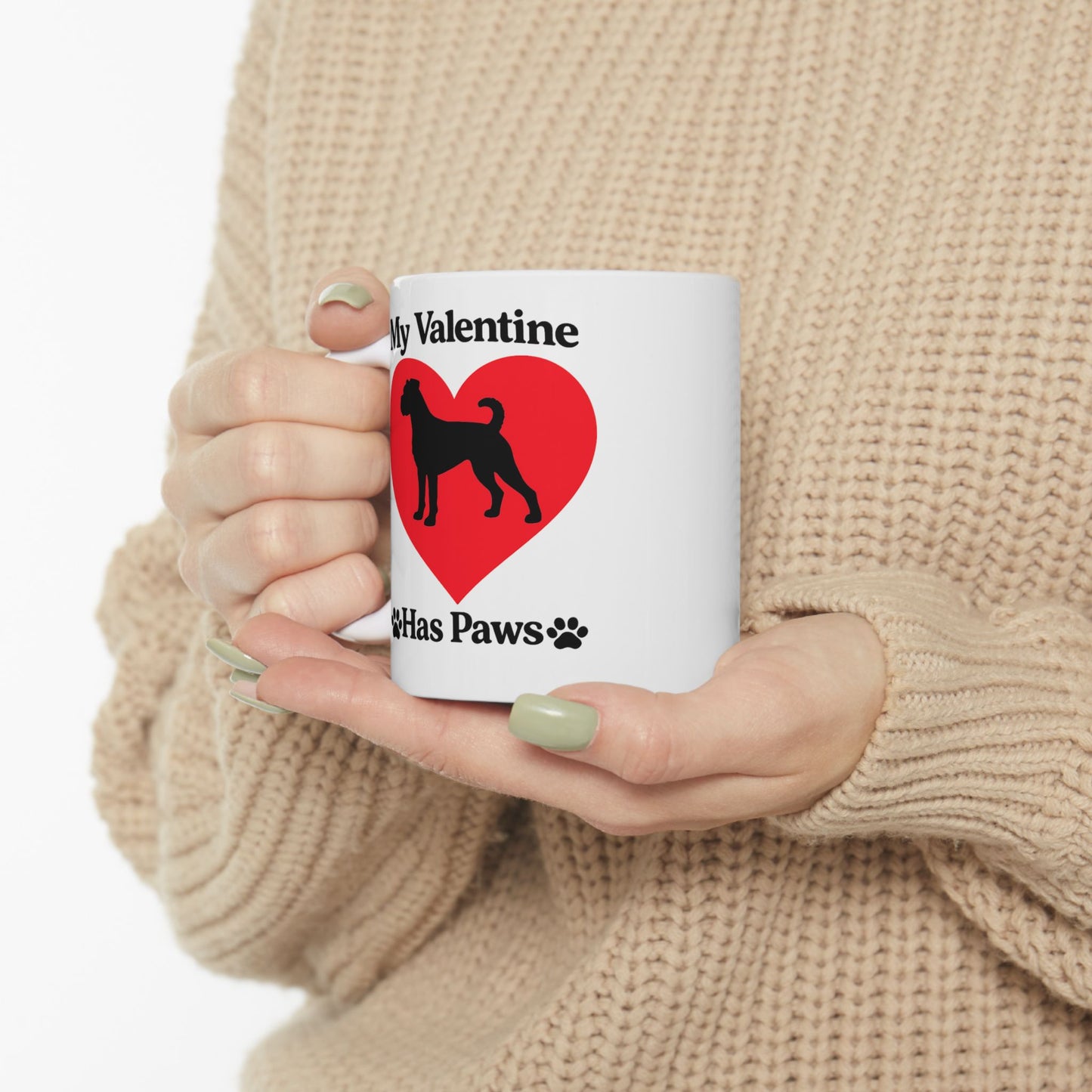 Dog Mom Coffee Mug — "My Valentine" Heart Paw Design (11oz & 15oz)