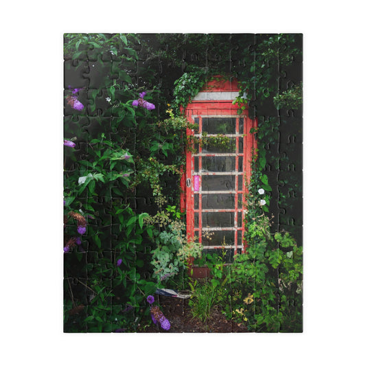 British Red Phone Booth Jigsaw Puzzle — Overgrown Cornwall England Scene (110–1014 pcs)