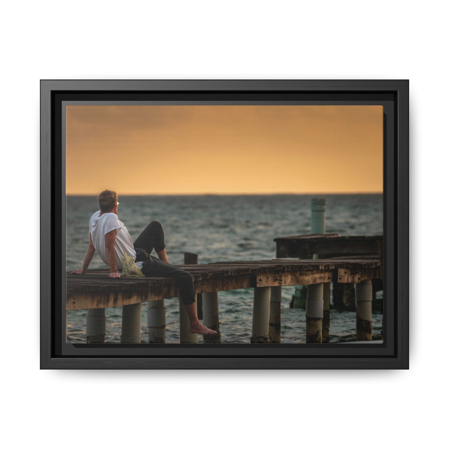 Sunset Pier Matte Canvas Framed Wall Art