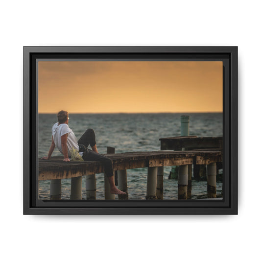 Sunset Pier Matte Canvas Framed Wall Art