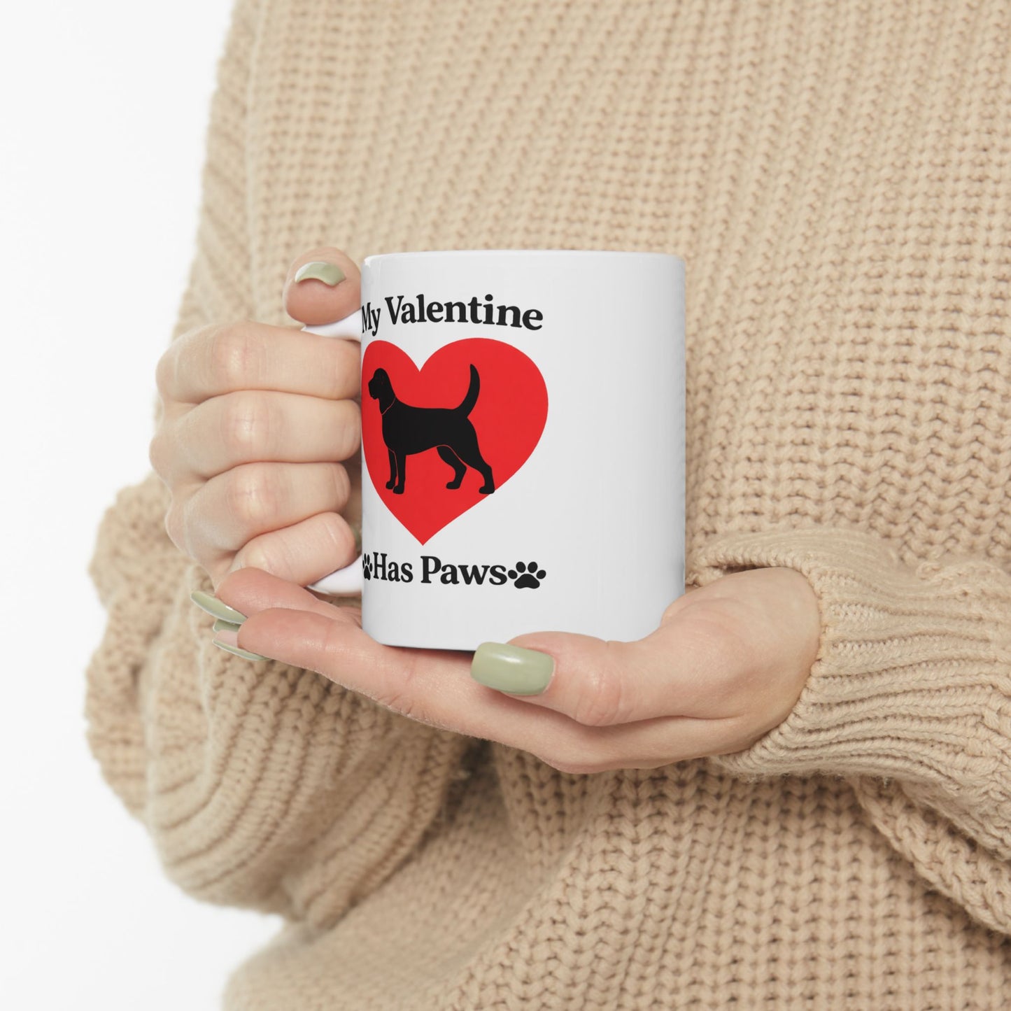 My Valentine Has Paws Beagle St Valentine's Day dog Cute Pet Lover Coffee Cup (11oz/15oz)