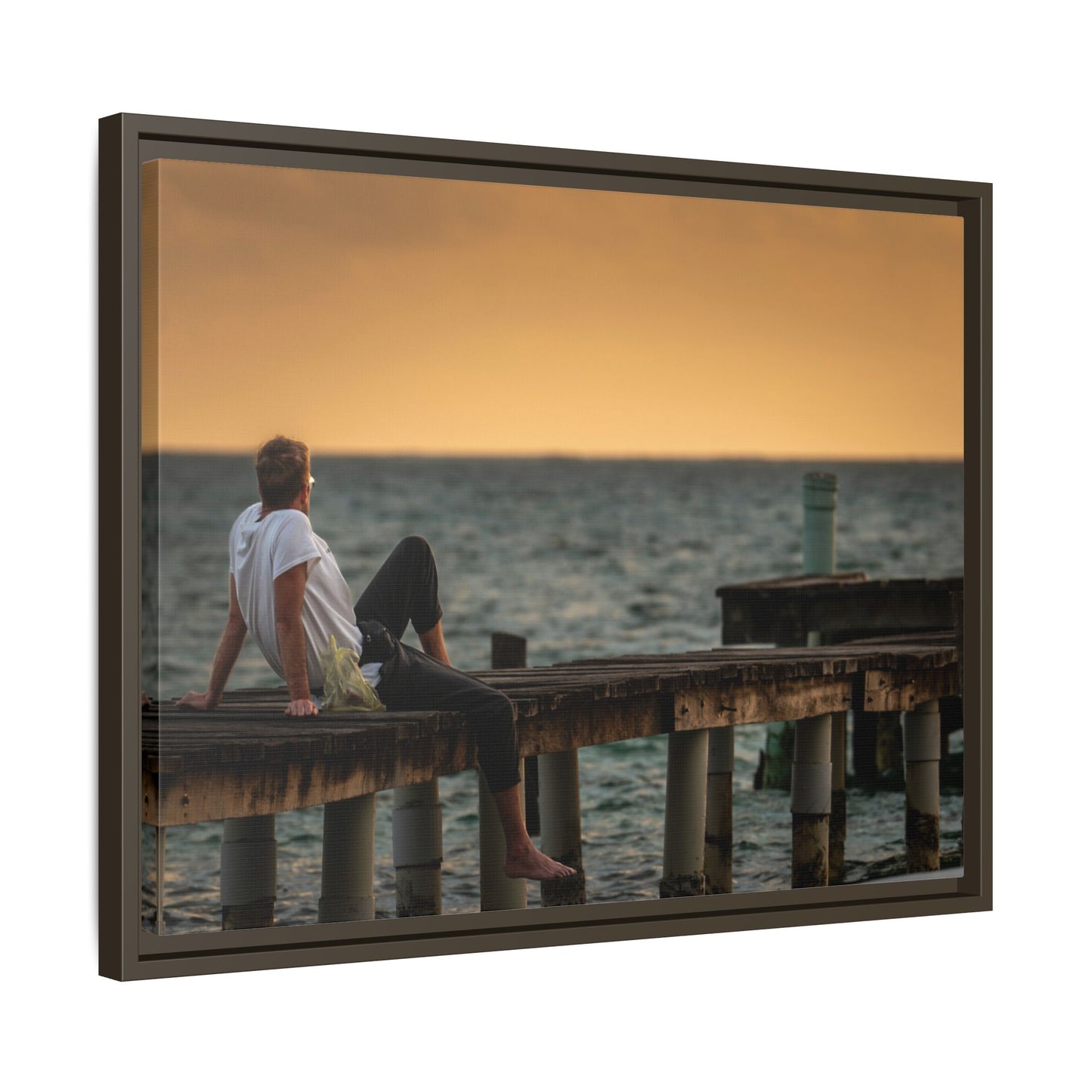 Sunset Pier Matte Canvas Framed Wall Art