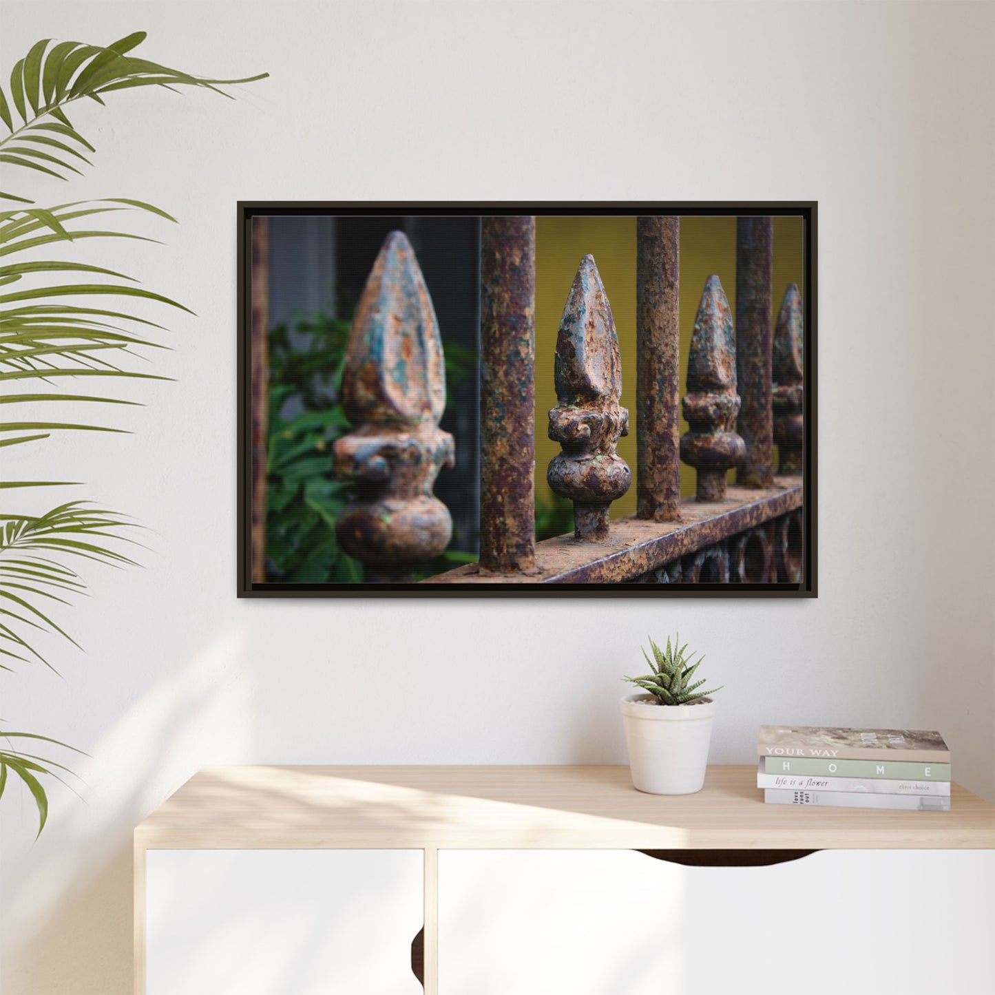 New Orleans Wrought Iron Matte Canvas Framed Wall Art — Rusted Iron Finials