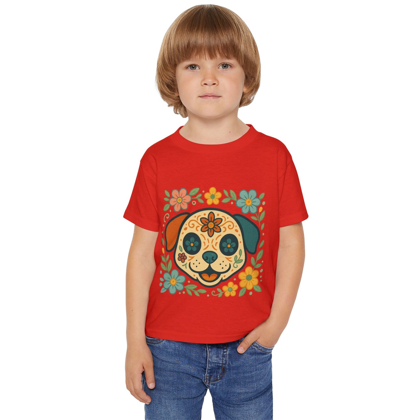 Toddler T-Shirt • Floral Sugar Skull Puppy Design