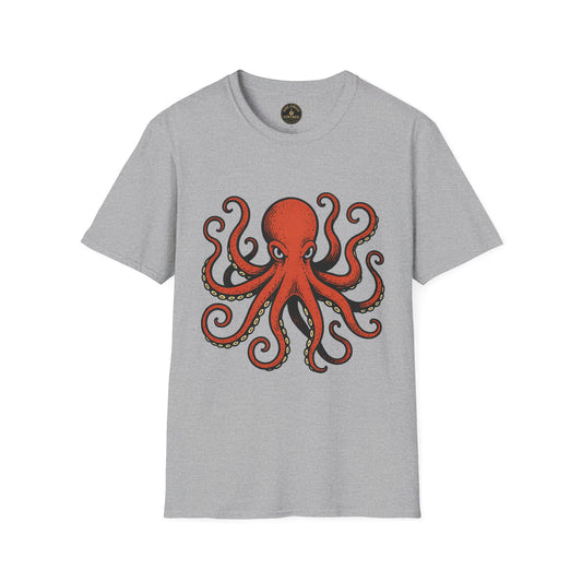 Red Octopus Illustration T-Shirt | Nautical Sea Creature Tee